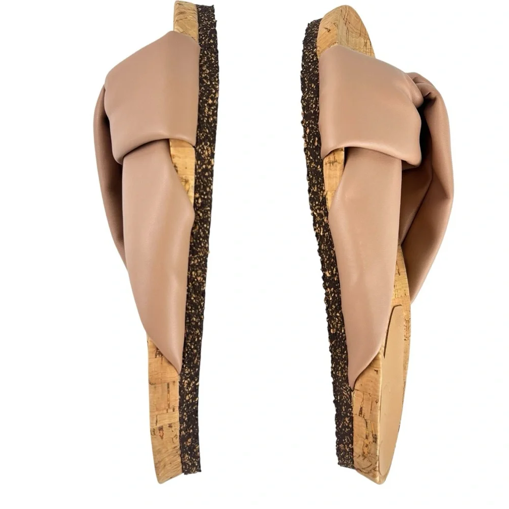 Flattered Lou Vegan Leather Beige Cork Slip On Sandals Slides  Women 37